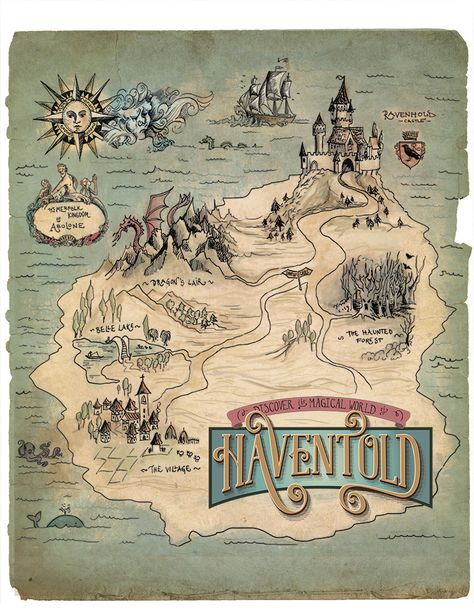 Map of Haventold #map #illustration #fairytale Fairytale Map Illustration, Mythical Map Drawing, Magical Map Illustration, Fantastic Maps Art, Fairytale Map Drawing, Fansty Map, Maps In Books, Book Maps Illustration, Map Illustration Art