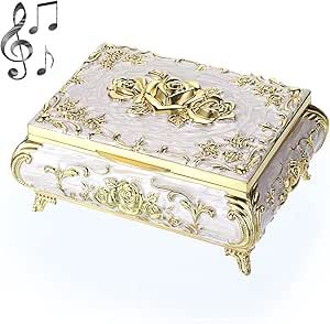 ELLDOO Vintage Music Box, Beige Metal Musical Jewelry Box Keepsake Box, Small Trinket Jewelry Storage Box Gift for Girl Women (Tune: You are My Sunshine) Vintage Music Box, Music Of The Night, Music Box Vintage, Rainbow Connection, Musical Jewelry Box, Musical Box, Musical Jewelry, Music Box Jewelry, Grandfather Clock