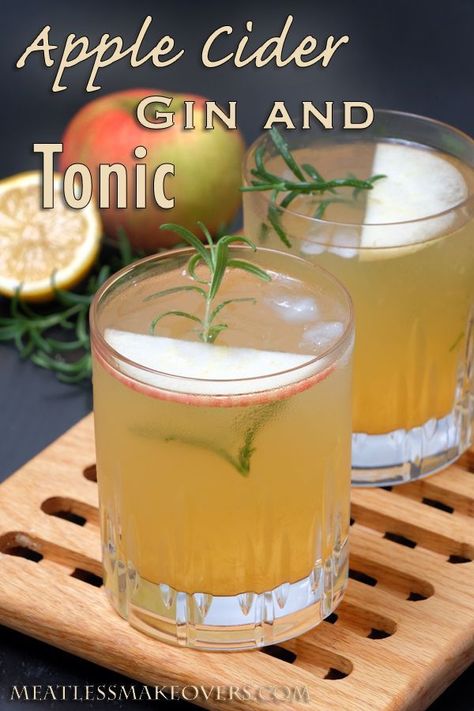 Apple Cider Gin and Tonic.  A bright and refreshing fall cocktail to welcome in the cooler weather.  A fun twist on a traditional gin and tonic! Recipes With Fruit Cocktail, Vodka Tonic, Frozen Cocktail Recipes, Rum Cocktail Recipes, Fall Cocktail, Gin Cocktail Recipes, Vodka Cocktails Recipes, Vegan Thanksgiving Recipes, Best Cocktail Recipes