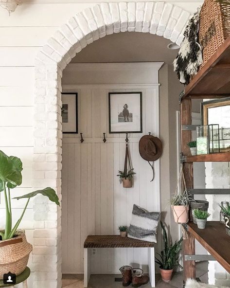 5 Ways To Add Cottage-Style Character To Your Home | The Lettered Cottage Painted Brick Archway, Arch Brick Wall, Faux Brick Archway, Brick Doorway Interior, Interior Brick Archway, Curved Archway In Home, Kitchen Archway, Cottage Entry, Archways In Homes