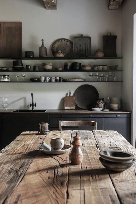 Adorn your kitchen with over 57 Wabi Sabi ideas that blend bohemian flair with chic sophistication. Explore abstract paintings, eclectic textiles, and global accents to create a space that reflects your vibrant personality. #WabiSabiKitchen #Ideas #BohoChicSophistication Kitchen With Personality, Axel Vervoordt Kitchen, Wabi Sabi Kitchen Inspiration, Simple Rustic Kitchen, Wabi Sabi Interior Kitchen, Eclectic Kitchen Bohemian, Wabi Sabi Kitchen, Wabi Sabi House, Wabi Sabi Living Room