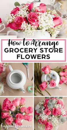 Cute Flower Arrangements Diy, Simple Valentine Flower Arrangements, Teacup Flower Arrangements Diy, Flower Arrangements In Teapots, Simple Diy Flower Arrangements, Simple Rose Arrangements Diy, Diy Fresh Flower Arrangements, Roses Arrangements Diy, Valentines Floral Arrangements Diy