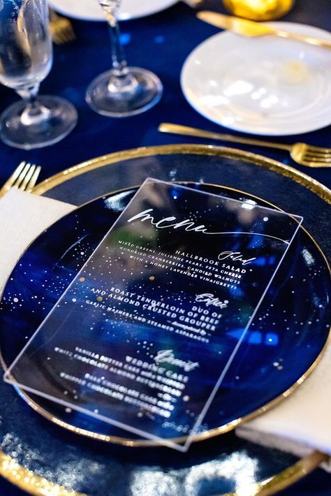 Galaxy Dinner Party, Jewel Tone Wedding Colors, Birthday Dinner Menu, 21 Dinner, Galaxy Wedding, Gala Night, Banquet Ideas, Starry Night Wedding, New Years Dinner