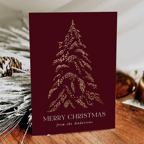 $2.42 | Sparkling Winter Pine Merry Christmas Non-Photo - merry christmas, christmas, holiday, christmas tree, pine tree, modern, elegant, without photo, minimalist, burgundy Calligraphy Holiday Cards, Business Christmas Card, Classic Christmas Cards, Company Christmas Cards, Corporate Holiday Cards, Glamorous Christmas, Family Christmas Card, Christmas Graphic Design, Burgundy Background