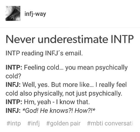 INTP and INFJ. The golden pair Infj Pairing, Golden Pair Mbti, Intp Love Relationships, Intp Infj Golden Pair, Mbti Golden Pair, Infj Intp Love, Infj And Intp Relationship, Infj X Intp Relationships, Infj Intp Relationship