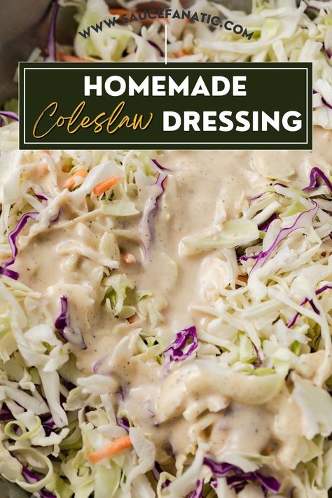 This homemade coleslaw dressing recipe is so easy to make. It’s creamy, and tangy, and tastes fantastic tossed with pre-shredded slaw mix. It’s sure to become a summer bbq staple at your house. Homemade Coleslaw Dressing, Creamy Coleslaw Dressing, Simple Sauces, Coleslaw Dressing Recipe, How To Make Coleslaw, Meal Planning Easy, Easy Coleslaw, Slaw Dressing, Coleslaw Dressing