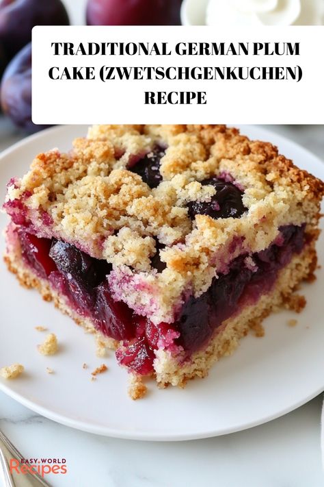 Try this Zwetschgenkuchen recipe for a taste of Germany! This delightful German plum cake features a tender yeast dough, juicy plums, and a buttery streusel topping. Perfect for late summer and fall, it’s a comforting dessert with authentic German flavors. German Plum Cake Recipe, German Fruit Cake Recipe, Germany Recipes, German Dessert Recipes, German Christmas Recipes, German Plum Cake, German Dessert, German Christmas Food, Italian Main Dishes