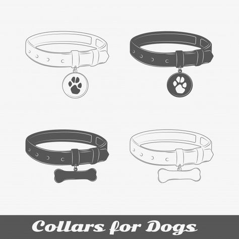 Silhouette collars for dogs Premium Vect... | Premium Vector #Freepik #vector #sketch Cat Collar Tattoo, Dog Collar Sketch, Dog Leash Drawing, Dog Collar Drawing, Dog Collar Tattoo, Collar Drawing, Collar Tattoo, Collars For Dogs, Metal Drawing