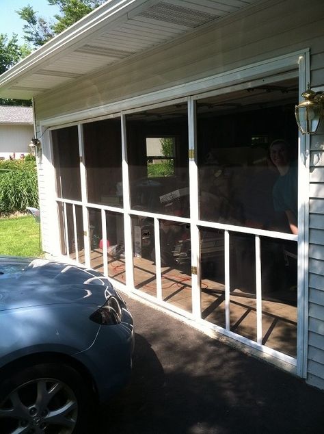 Screen for the garage , no mosquito's now. Screened In Garage, Garage With Screened In Porch, Garage Screen, Screen Door For Garage, Screen Garage Door, Garage Screen Door Diy, Screen For Garage Door Diy, Garage Screen Door Retractable Diy, Do It Yourself Garage