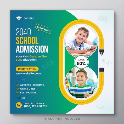 PSD school admission social media post a... | Premium Psd #Freepik #psd #poster-template #admission #banner-template #poster School Creative Ads, School Creative, Social Media Advertising Design, Pinterest Design, About School, School Admissions, Poster Banner, Flyer Poster, Banner Images