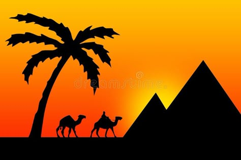 Egypt sunset. Sunset in Egypt with palm tree, camels and pyramids , #Affiliate, #Sunset, #sunset, #Egypt, #palm, #pyramids #ad Egypt Painting Easy, Pyramids Egypt Art, Pyramids Egypt Drawing, Egyptian Pyramids Drawing, Ancient Egypt Art Drawing, Ancient Egypt Art For Kids, Egypt Silhouette, Pyramids Illustration, Art History Projects For Kids