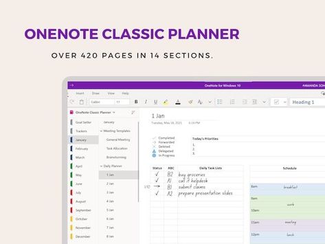 OneNote Template | onenote digital planner, task list, business planner, windows, surface pro calendar, daily to do list, goal setting Employee Daily Task List, Onenote To Do List Template, Onenote Notes Template, One Note Templates, Microsoft Onenote Templates, Onenote Calendar, Franklin Covey Planner, Note Tips, 2024 Planning