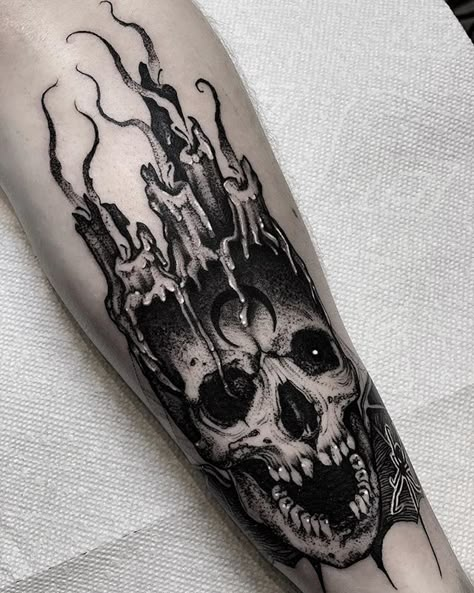 Candle Tattoo, Evil Tattoos, Scary Tattoos, Dark Mysterious, Blackwork Tattoos, Geniale Tattoos, The Sinister, Creepy Tattoos, Gothic Tattoo