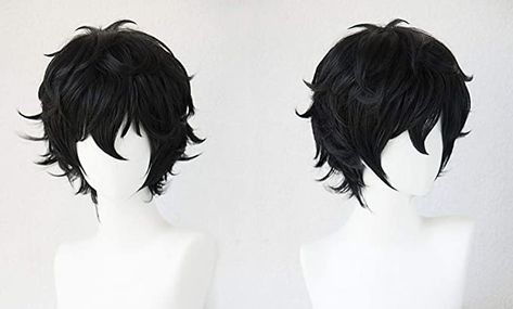 Ranboo Cosplay Wig, Short Black Hair With White Streak, Blond Cosplay, Black Hair Men, Man Wigs, Short Black Hair Wig, Black Short Wig, Wigs Male, Male Wigs