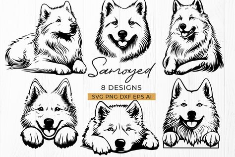 Cute Dog Clipart, Designs For Cricut, Samoyed Dog, Samoyed Dogs, Dog Clipart, Dog Svg, Cricut Png, Printing Business, Create T Shirt