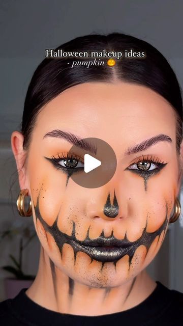 ♥ AMY JOHNSTON | MAKEUP ♥ on Instagram: "Happy 1st of October!! 🎃 My favourite time of the year!! Starting with a glam pumpkin 🎃 

How to do a glam glittery pumpkin halloween makeup idea 🫶🏼 

Can’t wait to show you all my makeup looks!! 

EYES 
@nyxcosmetics_uk eyeshadow palette 
@rimmellondon black liquid liner 
@maybelline pot gel eyeliner 
@w7makeupuk eyeshadow palette 
@charlottetilbury exagger-eyes mascara 

FACE 
@rimmellondon eyeliner 
@mehronmakeup black water based paint 
@withlovecosmetics.co loose glitter 

#makeup #uk #halloween #halloweenmakeup #glittermakeup" Easy Pumpkin Face Makeup, Jackolantern Makeup Easy, Pumpkin Witch Makeup, Halloween Pumpkin Makeup Ideas, Glam Pumpkin Makeup, Easy Pumpkin Makeup, Jack O Lantern Makeup Easy, Pumpkin Makeup Easy, Easy Pumpkin Makeup Halloween