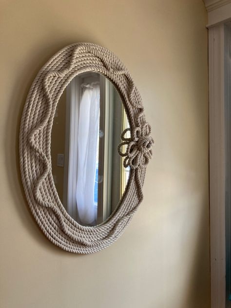 Rope Mirror, Handmade Mirror, Rope Decor, Crochet Case, Rope Crafts Diy, Burlap Crafts, Pinterest Room Decor, Rock Decor, Rope Crafts