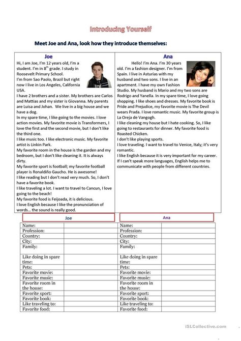 Introducing yourself - English ESL Worksheets for distance learning and physical classrooms Introduction Of Myself, Teacher Introduction Letter, Worksheet For Kindergarten, Introducing Yourself, Let Me Introduce Myself, Introduction Letter, Grammar Exercises, Special Educational Needs, Special Needs Students