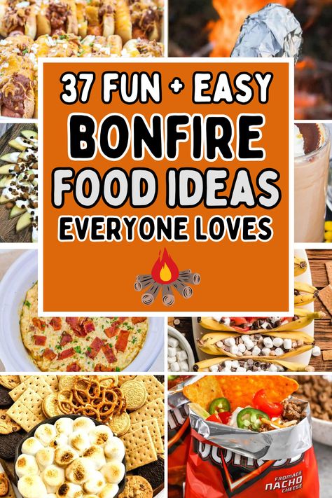 Fun bonfire food ideas and campfire snacks! Hosting a memorable bonfire party is so easy when you add these amazing appetizers, snacks, and desserts to your bonfire menu. Campfire Snacks Parties Food, Bonfire Smores Ideas, Woofums Recipes, Food For Bonfire Party, Campfire Snacks For Adults, Bonfire Snacks Appetizers, Campfire Appetizers Fire Pits, Fire Pit Food Ideas On A Stick, Bonfire Snacks Ideas