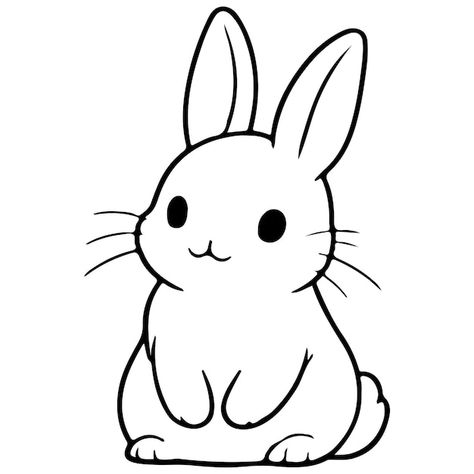 Cute rabbit doodle style hand drawn styl... | Premium Vector #Freepik #vector #background #black #line #white Animated Bunny Drawings, Outline Cute Drawing, Black And White Bunny Drawing, Bunny Sitting Drawing, Cute Clip Art Drawings, Cute Rabbits Drawings, Rabbit Doodle Cute, Bunny Sketch Easy, Rabbit Outline Drawing