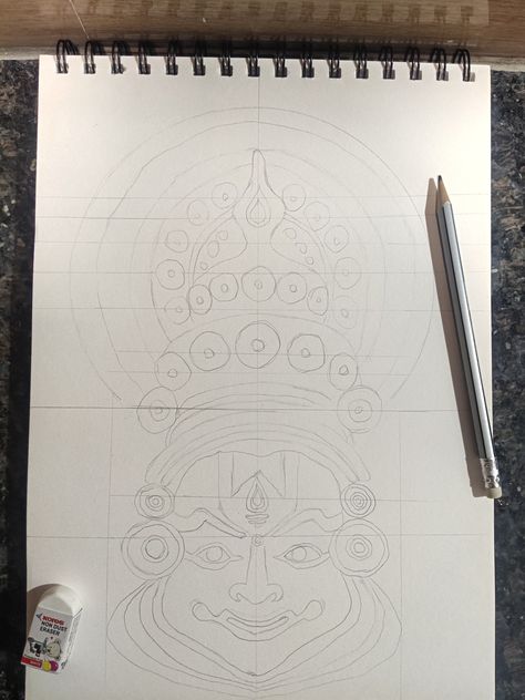 Kathakali drawing Kathakali Face Sketch, Kathakali Pencil Drawing, Kathakali Mandala Art, Kathakali Drawing Easy, Kathakali Face Drawing Outline, Kathakali Painting On Canvas, Kathakali Sketch, Kathakali Mural, Kathakali Face Drawing