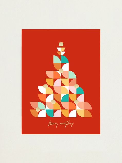 "Mid Century Modern Christmas Tree on Red" Photographic Print for Sale by Dominiquevari | Redbubble Midcentury Modern Christmas Decor, Mid Century Modern Christmas Tree, Modern Christmas Art, Christmas Pottery, Corporate Christmas Cards, Geometric Christmas, Winter Florals, Modern Christmas Ornaments, Christmas Graphic Design