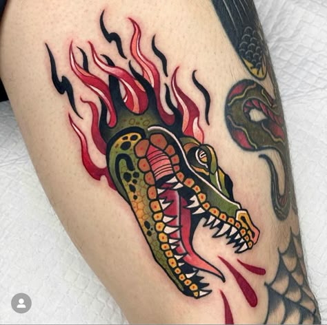 Traditional Tattoo Animals, Crocodile Tattoo, Traditional Tattoo Drawings, Wizard Tattoo, Lizard Tattoo, Florida Tattoos, Pineapple Tattoo, 1st Amendment, American Traditional Tattoo Ideas