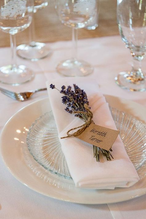 lavender wedding decor ideas table setting with white dishes with sprig of lavender svetlana photography Lavender Wedding Decor, Lavender Wedding Decorations, Wedding Table Planner, Lavender Wedding Dress, White Wedding Decorations, Vintage Lace Weddings, Wedding Decor Ideas, Rustic Wedding Table, Wedding Themes Fall