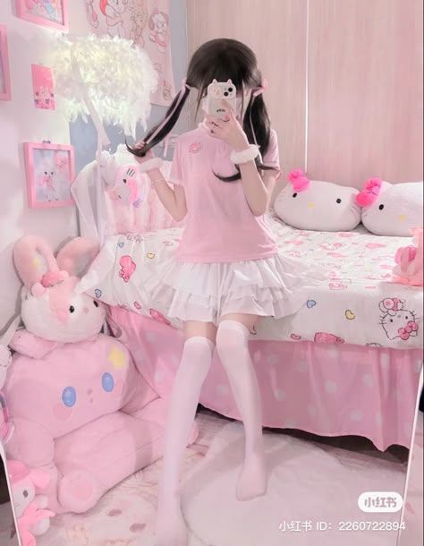 Cute Core Outfit Pink, Kawaii Girls Real Aesthetic, Kawaii Girls Real, Pink Harajuku Aesthetic Cute Outfits, Kawaii Pink Mini Dress, Kawaii Outfit Ideas, Super Cool Stuff, Pink Fairy Kei Mini Dress, Kawaii Cosplay