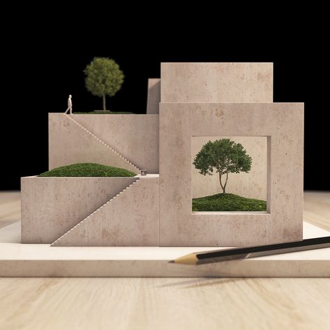 Concrete planter. on Behance Housing Units Architecture, Maquette Architecture, Concept Models Architecture, Architectural Sculpture, Conceptual Architecture, Architecture Concept Diagram, Arch Model, Interior Design Photography, Architecture Design Drawing