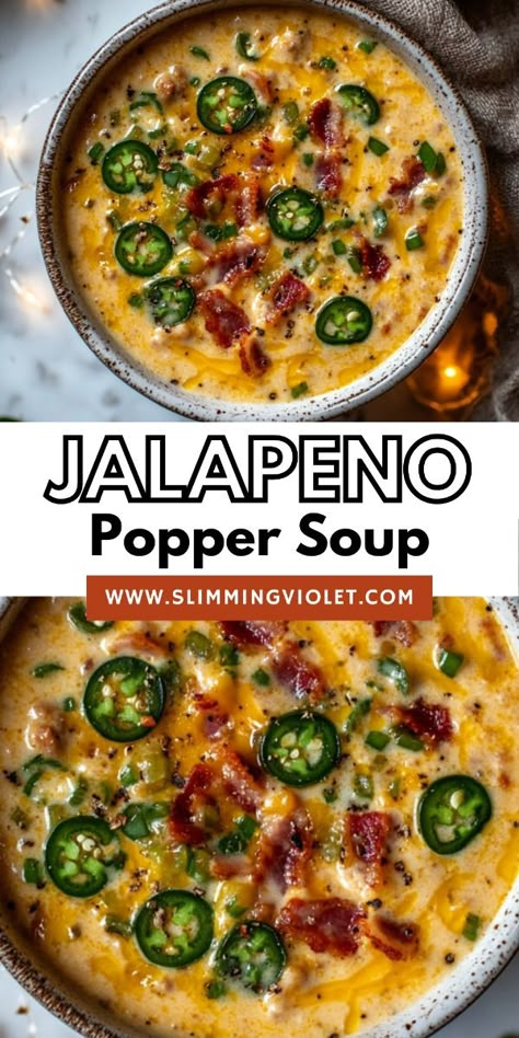 Love a little spice in your soup? This jalapeño popper soup is creamy, cheesy, and has just the right kick. Pin this for a spicy, cozy meal! Jalapeño Popper Soup, Popper Soup, Jalapeño Soup, Spicy Soup Recipes, Chili Soup Recipe, Cozy Winter Dinner, Winter Dinner Ideas, Quick Chili, Clean Lunch