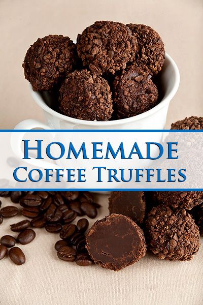 These Coffee Truffles are easy to make, and feature great coffee flavour inside and out - if you so choose. Otherwise, roll them in any number of other coatings to customize. Coffee Mousse Truffles, Coffee Truffles Easy, Coffee Candy Recipe, Coffee Truffles Recipe, Coffee Balls, Coffee Truffles, Dark Chocolate Coffee, Homemade Truffles, Dessert Truffles