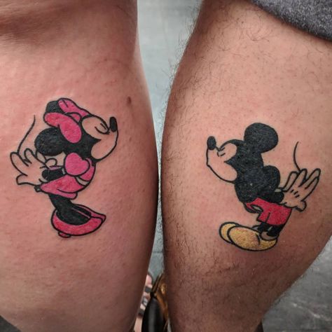 Minnie Mouse Tattoos, Matching Disney Tattoos, Disney Couple Tattoos, Mickey And Minnie Tattoos, Minnie Tattoo, Mickey Tattoo, Best Couple Tattoos, Tattoos Infinity, Girl Face Tattoo