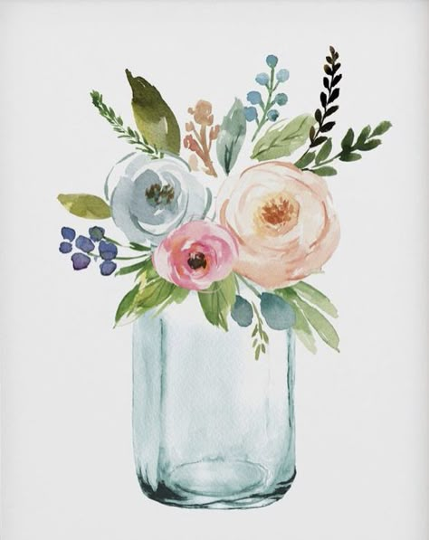 Watercolour Flowers Painting Artworks, Floral Water Colour Painting, Watercolor Paintings Of Flowers In Vases, Water Colour Drawing Ideas, Watercolor Art Flowers Simple, Water Colour Flower Paintings, Loose Floral Watercolor Painting, Pretty Watercolor Paintings, March Watercolor