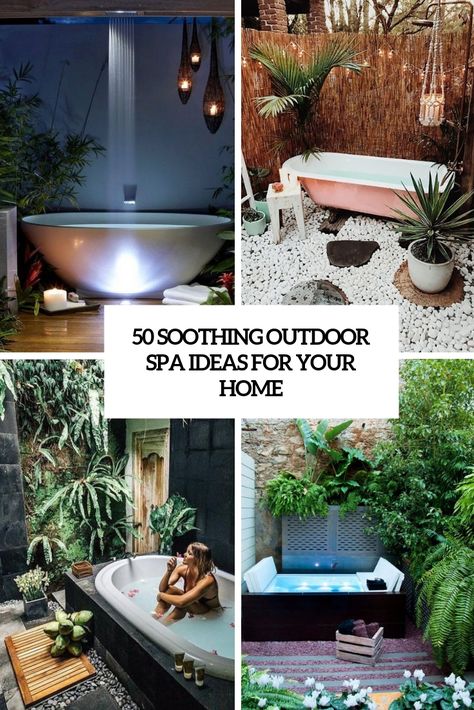 soothing outdoor spa ideas for your home cover Outdoor Spa Ideas, Backyard Spa, Hot Tub Landscaping, Arizona Backyard, Hot Tub Room, Spa Lounge, Outdoor Bathtub, Small Spa, Outdoor Tub