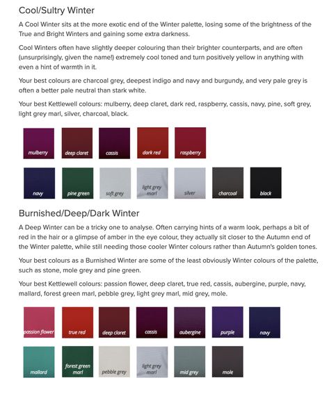 Burnished Winter House Of Colour, Sultry Winter Color Palette, Burnished Winter Palette, True Winter Aesthetic, Sultry Winter House Of Colour, Soft Winter Color Palette, Kettlewell Winter, Burnished Winter, Yuppie Style