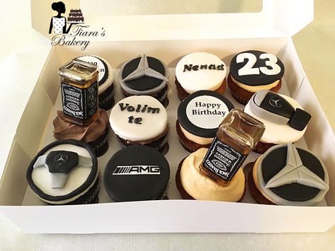 Mercedes Cupcakes, Mercedes, Cupcakes for Men, Cupcakes for guys, Liqueur Cupcakes, luxury cupcakes, label cupcakes, Brand Cupcakes, by Tiara’s Bakery in Switzerland Cupcakes Decoration For Men, Birthday Cupcake Decorating Ideas For Men, Mercedes Cakes For Men, Birthday Cupcakes Ideas For Boyfriend, Happy Birthday Cupcakes For Men, Men Cupcakes, Luxury Cupcakes, Bf Bday, Man Cupcakes