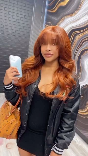 ULit Hair, Make U Lit on Instagram: "Always killing it🙌🌟🔥This is sooo cuteee😍🧡✴️ Perfect work by @certifiedtouch 🔥🔥 Click the link in my bio & folllow @ulithaircompany for more hair inspiration! Website: http://www.ulithair.com #ginger #gingerhair #bodywave #bodywavehair #bangs #coloredhair #lacefrontal #frontalinstall #orange #curls #customcolor #wiginstall #lacefrontwigs #lacefrontalsewin #lacewigs #haircolor #chicagohairstylist #atlantahairstylist #frontals #customwigs #atlfrontals #ho Modern Lob Haircut, Claw Clip Hairstyles, Frontal Wig Hairstyles, Ginger Hair Color, Lob Haircut, Clip Hairstyles, Father's Day Gifts, Front Lace Wigs Human Hair, Baddie Hairstyles