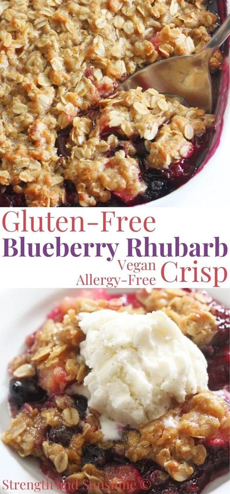 Dairy Free Rhubarb Recipes, Rhubarb Blueberry Recipes, Gluten Free Rhubarb Recipes, Gluten Free Blueberry Recipes, Gluten Free Rhubarb Crisp, Blueberry Rhubarb Crisp, Healthy Rhubarb Recipes, Healthy Blueberry Recipes, Rhubarb Recipes Crisp