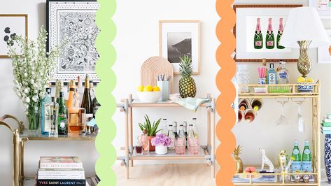 Literally Just 29 of the Prettiest Bar Carts We’ve Ever Seen Bar Cart Inspiration, Wine Station, Sideboard Bar Cabinet, Rolling Bar Cart, Bar Cabinets, Cart Ideas, Styling Shelves, Bar Cart Styling, Portable Bar