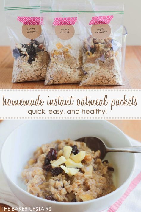 The Baker Upstairs: homemade instant oatmeal packets Homemade Instant Oatmeal, Instant Oatmeal Packets, Oatmeal Packets, Instant Oatmeal, Healthy Food Facts, Oatmeal Recipes, Good Healthy Recipes, Healthy Foods To Eat, Quick Easy