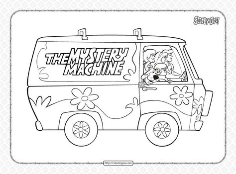 Printable The Mystery Machine Pdf Coloring Page Mystery Machine Tattoo, Scooby Doo Shaggy, Scooby Doo Coloring Pages, Fred Jones, Mystery Inc, The Mystery Machine, Filler Tattoo, Mystery Machine, Coloring Book Art