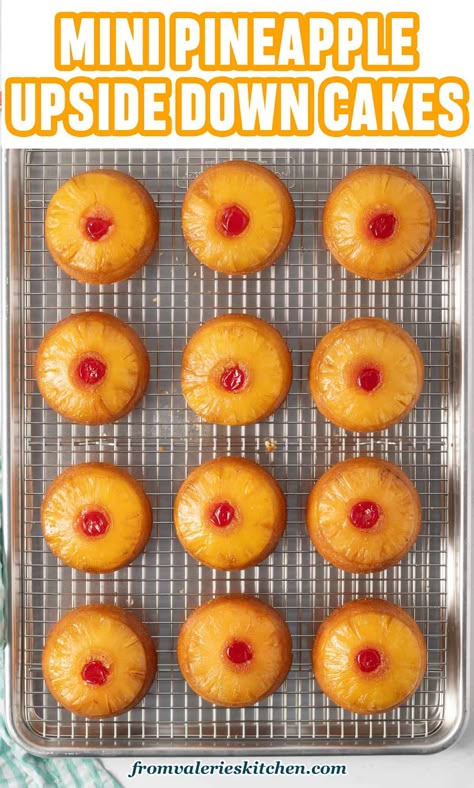 Transform a boxed cake mix into these delightful Mini Pineapple Upside Down Cakes. This easy recipe brings all the flavors of the classic dessert into individual-sized treats. Pineapple Upside Down Cakes, Mini Pineapple Upside Down Cakes, Upside Down Cakes, Coconut Poke Cakes, Puff Dessert, Pineapple Upside Down Cupcakes, Cake Mix Cupcakes, Pineapple Cupcakes, Lemon Bars Easy