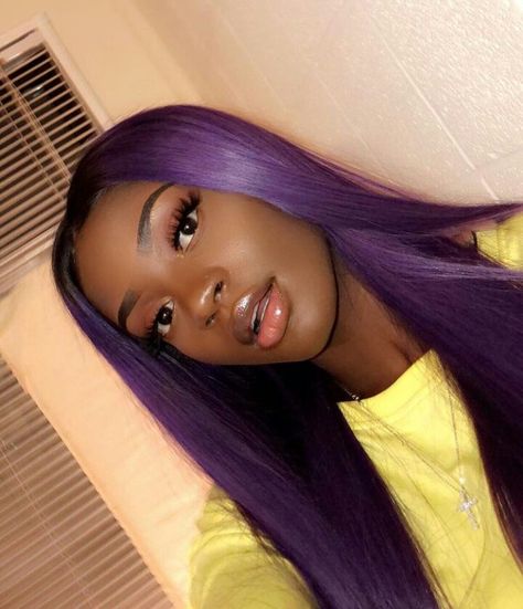 Snapchat:Theslimgal✨ Hair Color For Dark Skin, Hair Color Chocolate, Colour Hair, Sew Ins, Hair Color Purple, Full Hair, Purple Colour, Color Chocolate, Lace Closure Wig