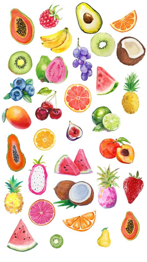 Fruit Doodle, Christmas Background Iphone, Ocean Room Decor, Cute Summer Wallpapers, Artistic Pictures, Fruit Wallpaper, Watercolor Fruit, Fruit Painting, Iphone Design