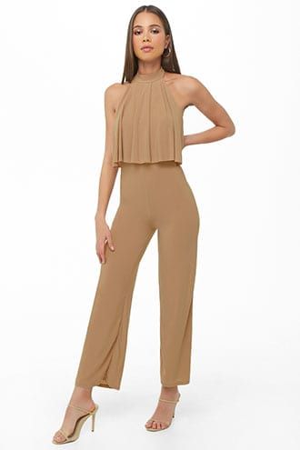 Pleated Halter Jumpsuit Beige Jumpsuit, Halter Jumpsuit, Wide Leg Jumpsuit, Pop Fashion, Trend Setter, The Fashion, Circuit, Two Piece Pant Set, Dress Shop