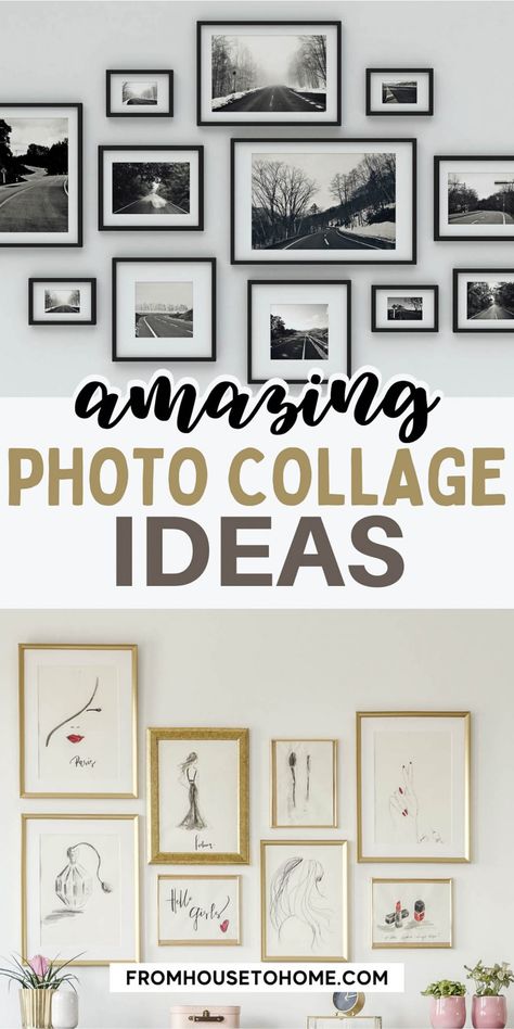 Do you have a blank wall in your home? How about two or three of them? If so, then these gallery wall ideas are perfect for you! These picture walls will give you inspiration and show just how versatile art and decor can be. It doesn't matter what style of art you enjoy; there's an idea here that'll fit perfectly with your decorating needs. | Living Room Decor Ideas Photo Wall Collage Living Room, Picture Wall Layout, Photo Gallery Wall Layout, Gallery Wall Template, Wine And Paint Night, Picture Walls, Gallery Wall Ideas, Create A Gallery Wall, Sewing Room Storage