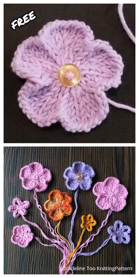 Knit 5-Petal Flower Free Knitting Patterns - Knitting Pattern Knit Flower Pattern Free, Knit A Flower Easy, Small Knitted Flowers Free Pattern, Knitted Flowers Free Pattern Easy, Simple Knitted Flower Pattern, Flower Dishcloth Pattern Free Knitting, Free Knitted Flower Patterns, Knitted Flowers Free, Knitted Flower Pattern