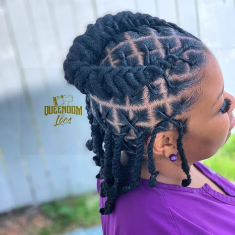 Barrel Rope Twist Locs, Criss Cross Barrel Twist Locs, Starter Dreads Styles For Women, Rope Twist Locs Styles, Dreadlock Updos, Retwist Styles, Locs Starter, Dreadlock Ideas, Natural Hair Maintenance