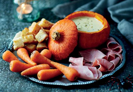 Hubble, bubble toil and trouble! This fondue is sure to go down a treat on all hallows eve! #Recipe #Halloween Aldi Halloween Pasta, Pumpkin Fondue, Savory Halloween Food, Aldi Recipes, Lasagne Recipes, Spooky Food, Best Party Food, Creamy Cheese, Soft Cheese